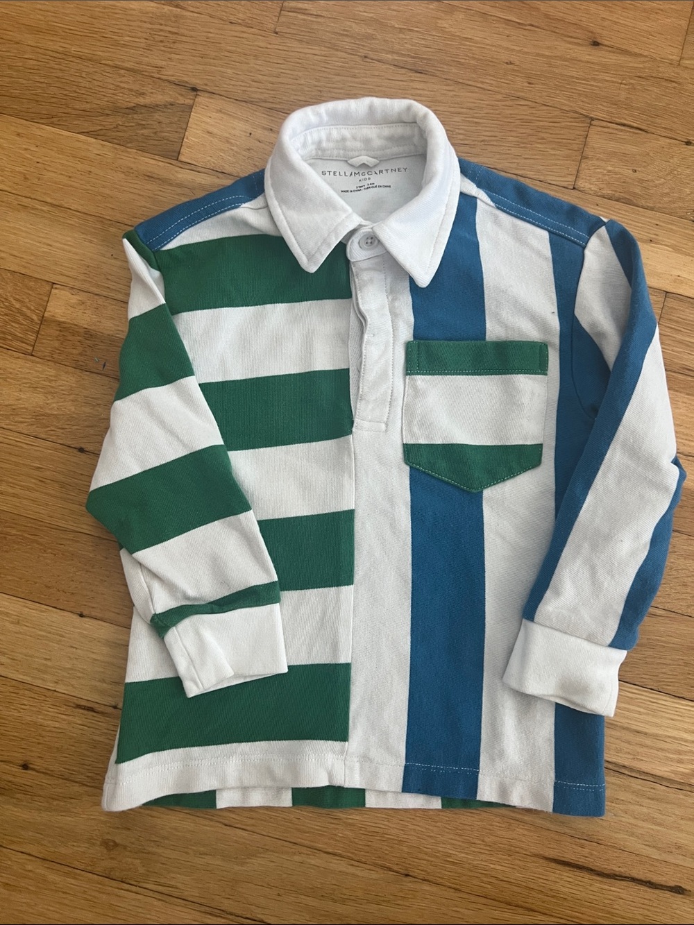 Stella McCartney Kids Striped Button-Down Shirt in Green, Blue & White